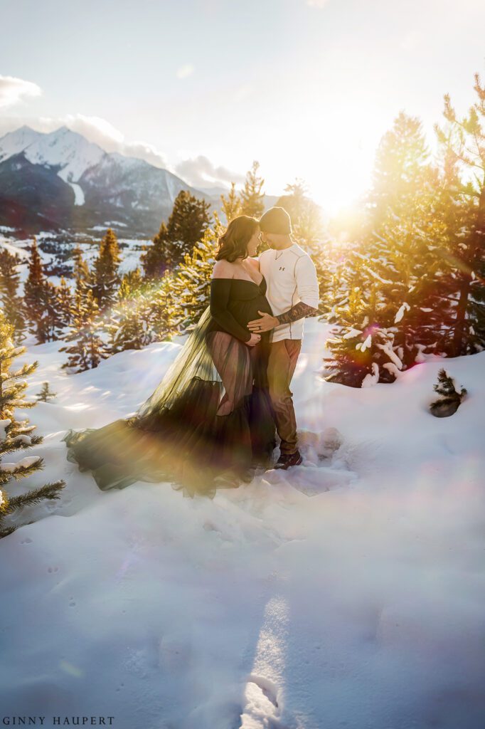 Best places to for a maternity shoot in Colorado-sapphire point , summit county, breckenridge, winter, mountains