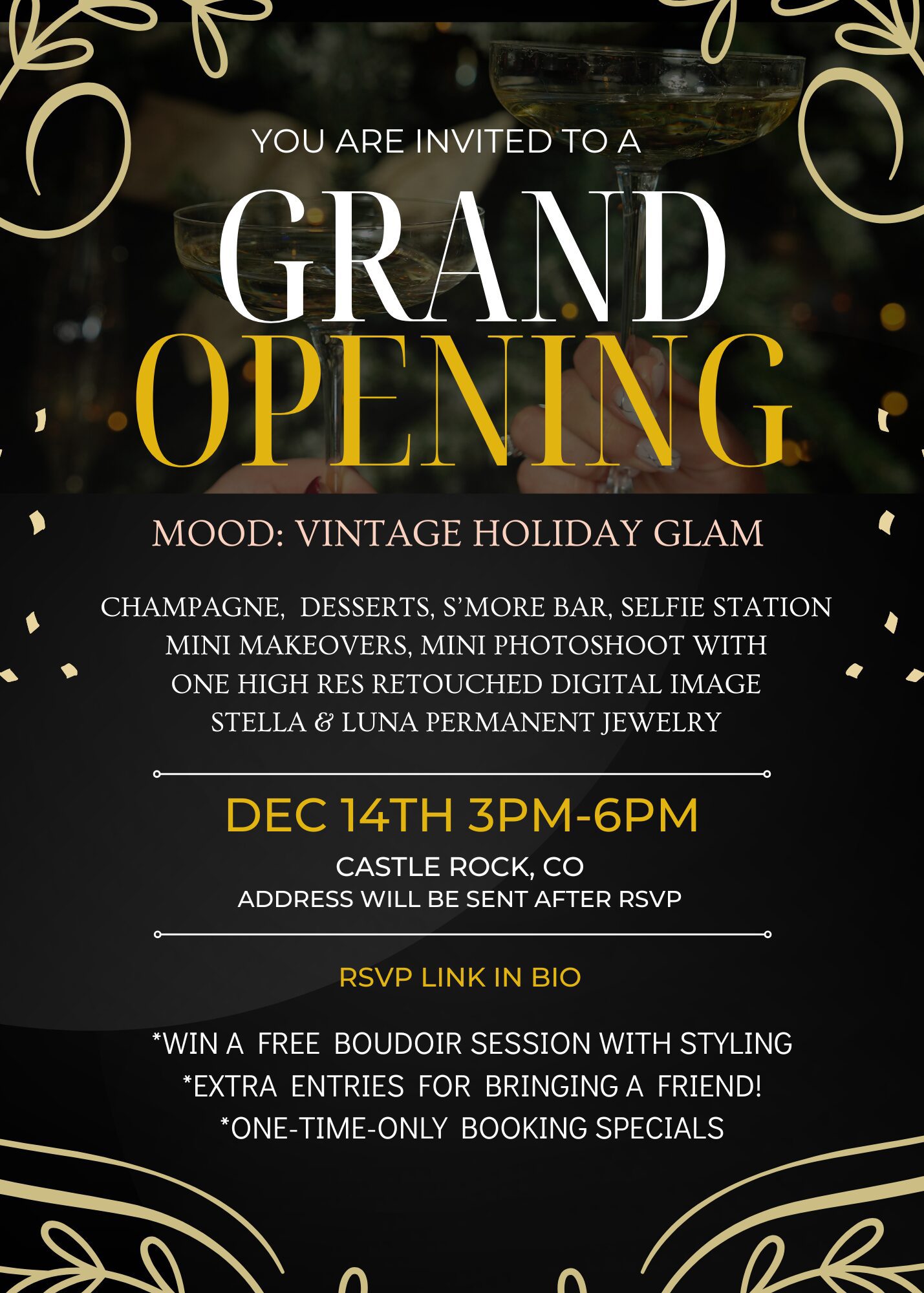 Holiday party, grand opening, photography, studio, boudoir, maternity, glamour