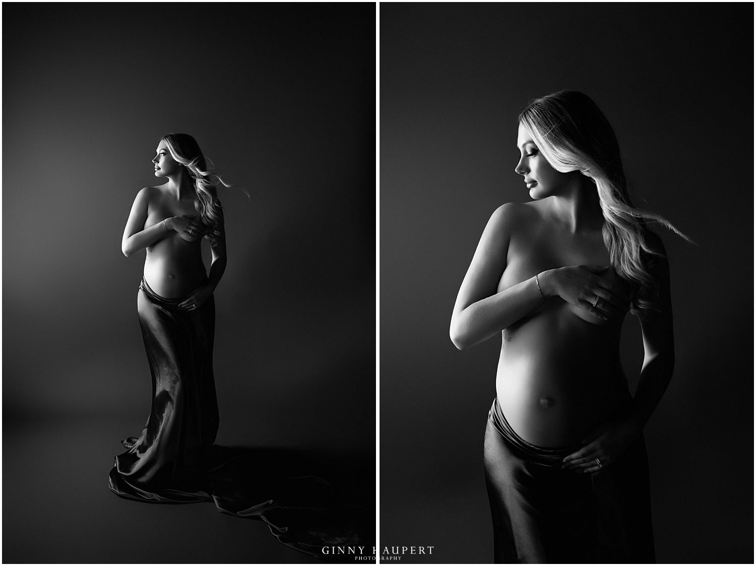 Luxury maternity photographer in Denver, black and white, studio, fine art, nude