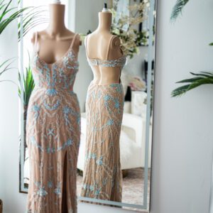 Jovani Nude and Blue Sequined Gown (6)