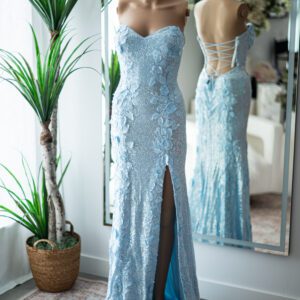 Jovani Ice Blue Floral Sequined Strapless Gown (6)
