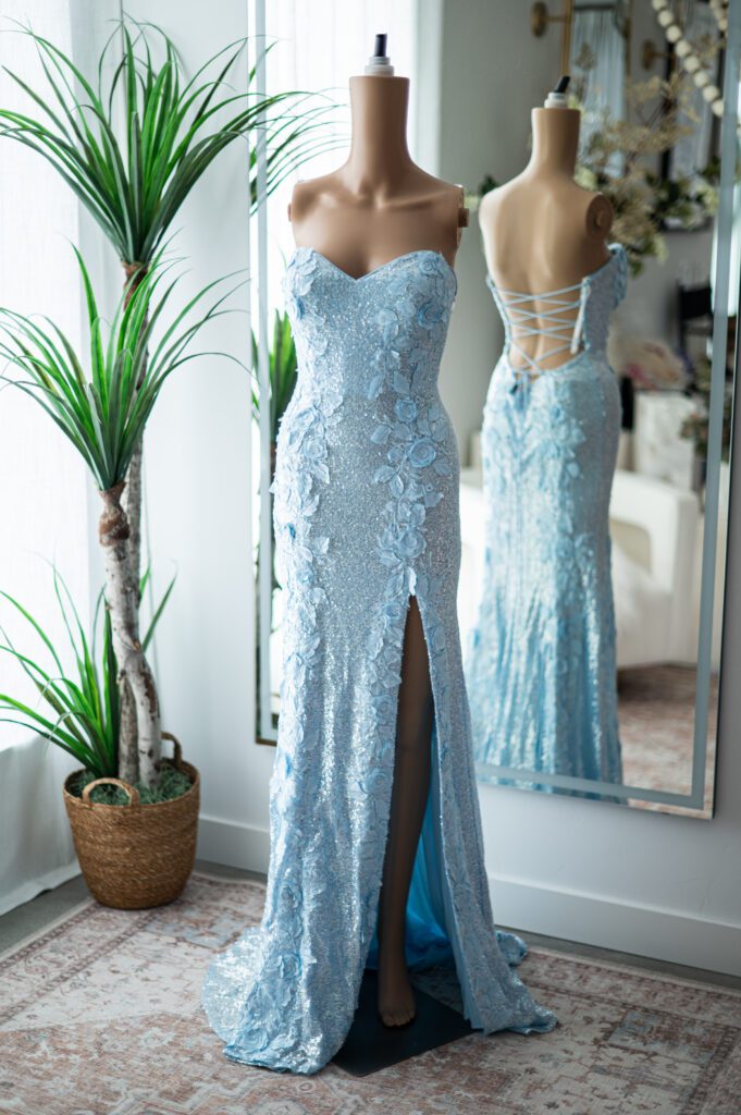 Jovani Ice Blue Floral Sequined Strapless Gown (6)