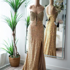 Jovani Gold Beaded Strapless Gown (6)