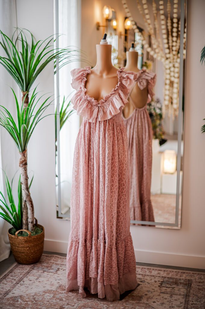 Chio Pink Lace Ruffle Gown (M)