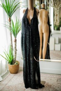 Size 12, black, bodysuit, beaded, corset, oh polly, non maternity, slit, long