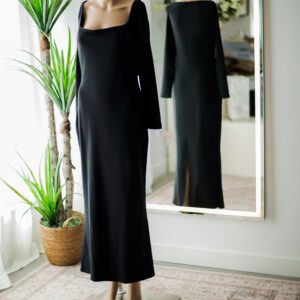 Black Long square neck stretch knit dress