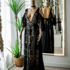 Black Boho Sexy Western Lace Gown
