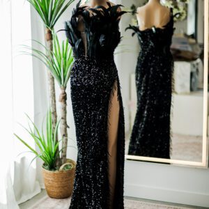 Black Sequin Feather Gown (XL)