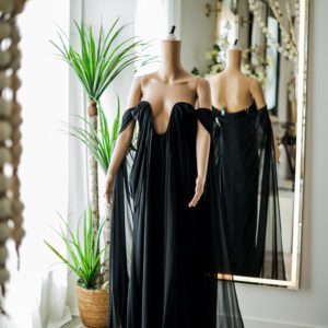 Black Plunging V Cape Gown (L)