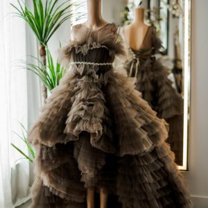 Brown Fluffy Ruffle Tulle Gown (S-M)