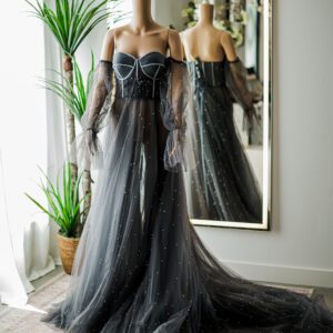 Gray/Silver pearl Beaded Corset Gown (S-L)