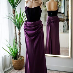 Plum Velvet and Satin Strapless Gown (6)