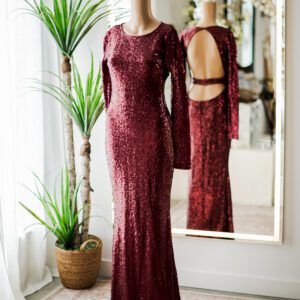 Red Sequin Backless Gown (L)