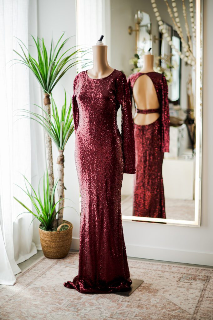 Red Sequin Backless Gown (L)