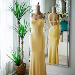 Oh Polly Stretchy Light Yellow Gown with Flower Cascade (s)
