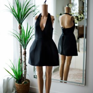 Oh Polly Black Satin Halter Dress (10)