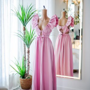 For Love and Lemons Pink Flutter Sleeve Maxi (M)