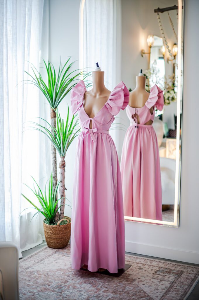 For Love and Lemons Pink Flutter Sleeve Maxi (M)