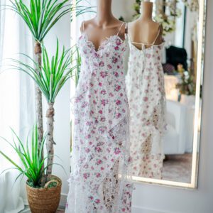 For Love and Lemons Pink and White Floral Slip Dress (M)