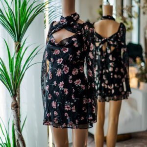 For Love and Lemons Short Black Floral Mini Dress (M)