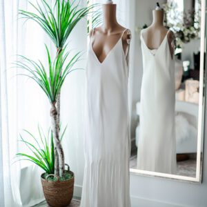 Gold Hawk White Satin Maxi Slip Dress (L)