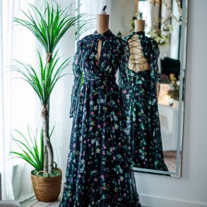 Mac Duggal Floral Long Sleeve Black Maxi (2)