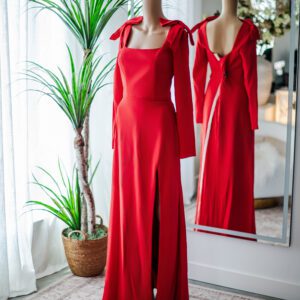 Mac Duggal Red Long Sleeve Bow Gown (6)