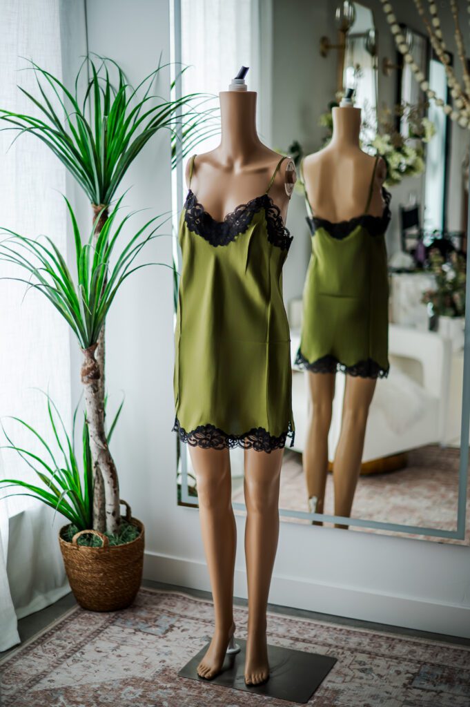 Gold Hawk Olive Green Short Slip Dress (L)