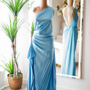 Blue Satin One Shoulder Gown (XL)