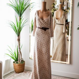 Boho Cream Knit Long Sleeve Gown (S-XL)
