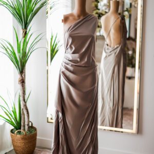 Mauve Satin Stretch One Shoulder Dress (XL)