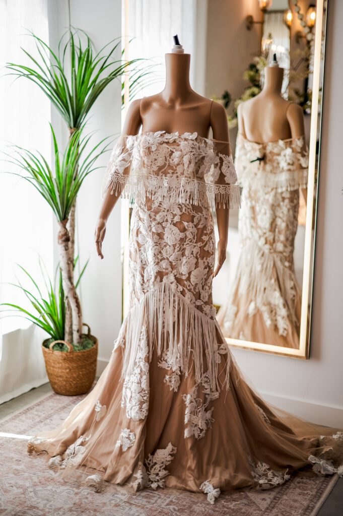 Custom Boho Lace and Fringe Gown (S)