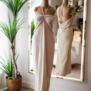 Halter Tan and Gold Sequined Midi (L)