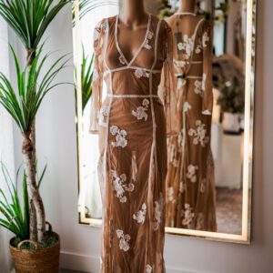 For Love and Lemons Mesh Nude and White Floral Maxi (L)
