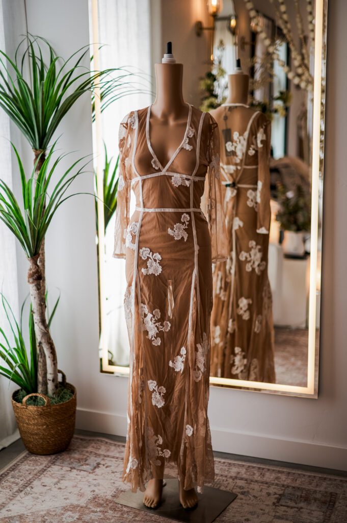 For Love and Lemons Mesh Nude and White Floral Maxi (L)