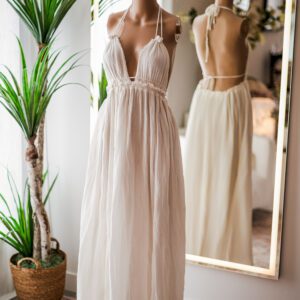 Halter Backless White Cotton Dress (M)