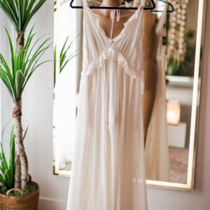 White Chiffon Flowy Dress with Bodysuit (L)