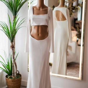 White Stretchy Cut Out Knit Dress (XL)