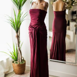 Oh Polly Burgundy Satin Stretch Gown (S)