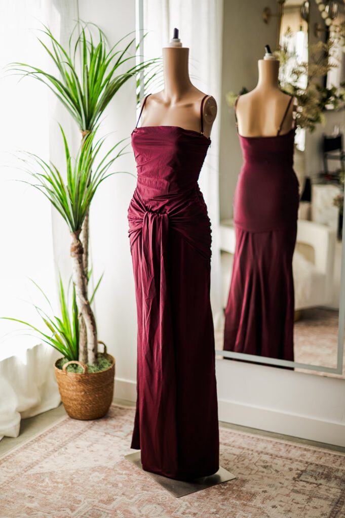Oh Polly Burgundy Satin Stretch Gown (S)