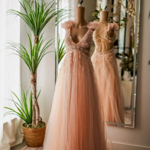 Mac Duggal Peach Embellished Tulle Gown (6)