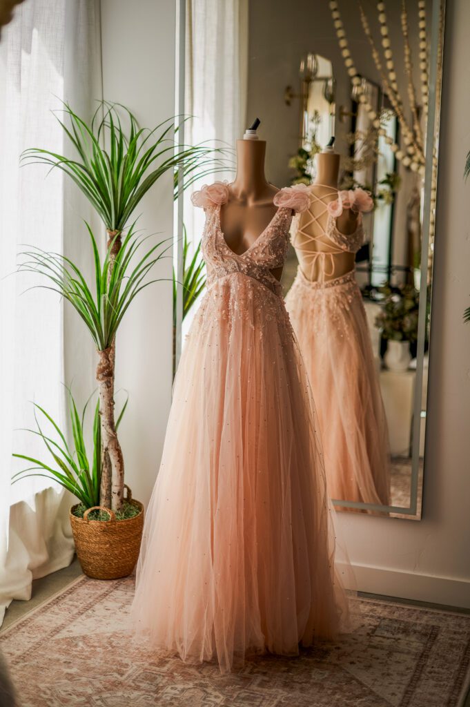 Mac Duggal Peach Embellished Tulle Gown (6)