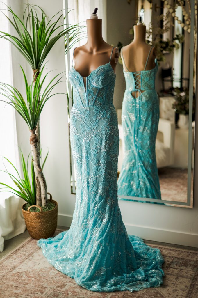 Jovani Teal Lace Glitter Corset Gown (6)