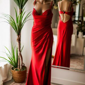 Jovani Red Satin Embellished Gown (6)