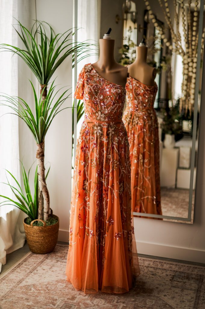 Mac Duggal Orange Floral Embellished One Shoulder Gown (2)