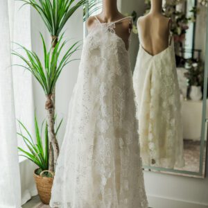 White 3d Flower Gown -M
