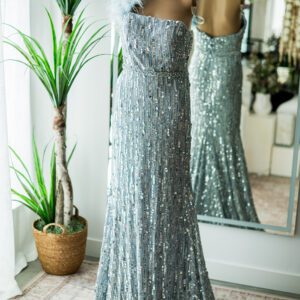 Jovani One Shoulder Dusty Blue Sequined Gown-6