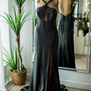 Jovani Black Heat Stone Cross Front Gown-6