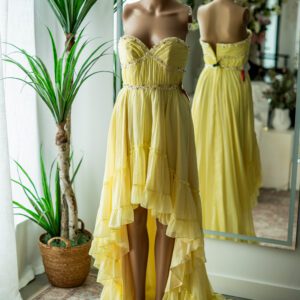Mac Duggal Butter Yellow High Low Strapless Gown-2