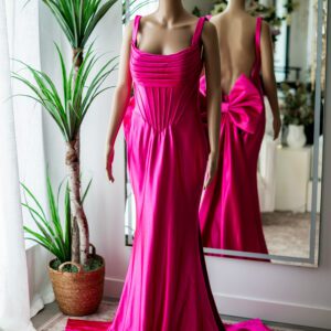 Jovani Fuchsia Mermaid Bow Gown-8